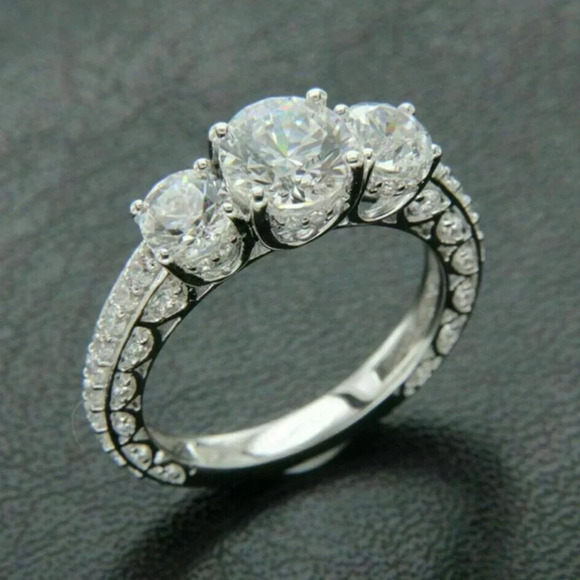 💎925 Silver Plated Round Cut CZ Eternity Ring for Women, MARR9412 - Picture 1 of 4